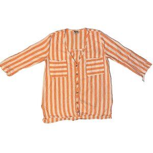 Show Me Your MuMu Stayton Linen Tunic Orange Stripes Button Up Blouse - S Pocket